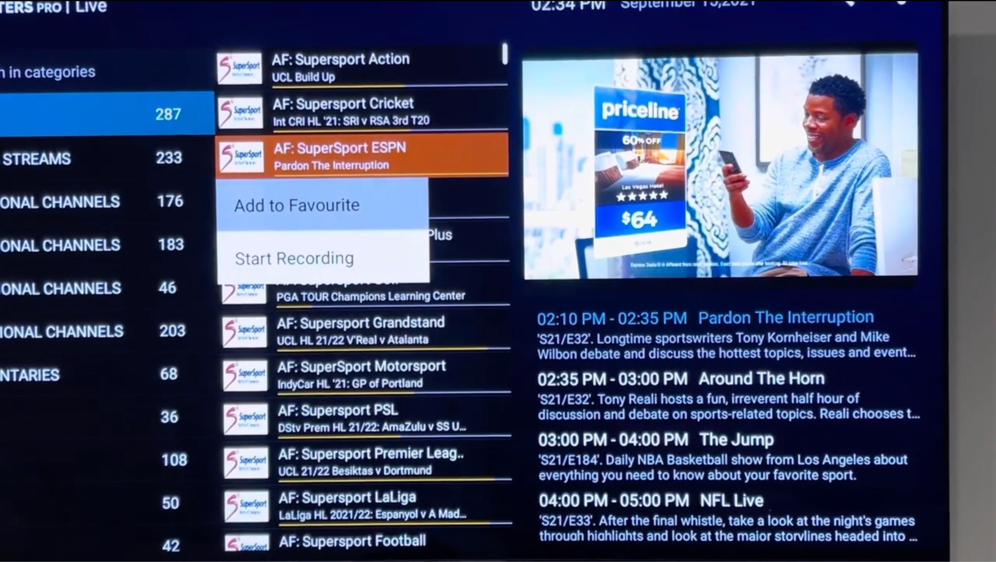 Browsing channels in IPTV Smarters Pro