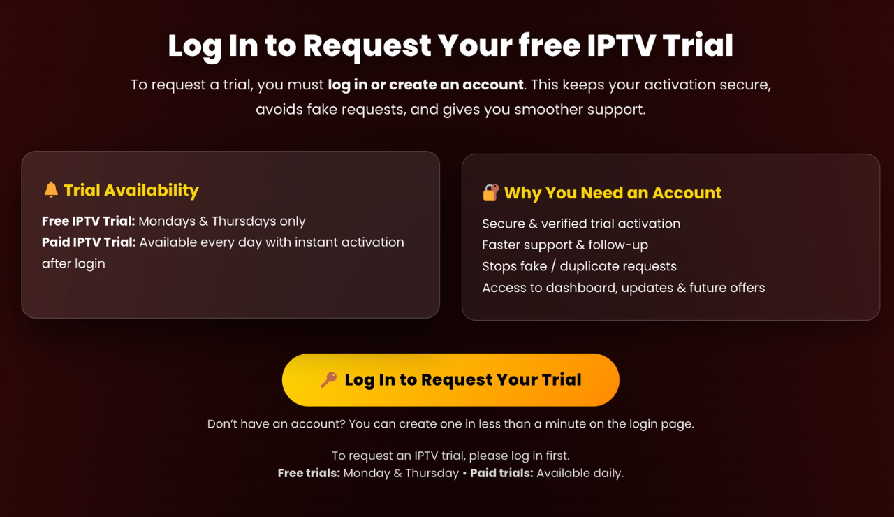 IPTV free trial login page